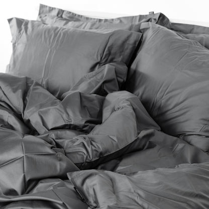 מצעים למיטה זוגית - כותנה סאטן | אפור כהה