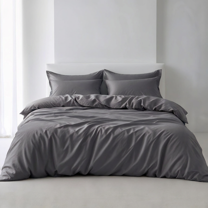 מצעים למיטה זוגית - כותנה סאטן | אפור כהה