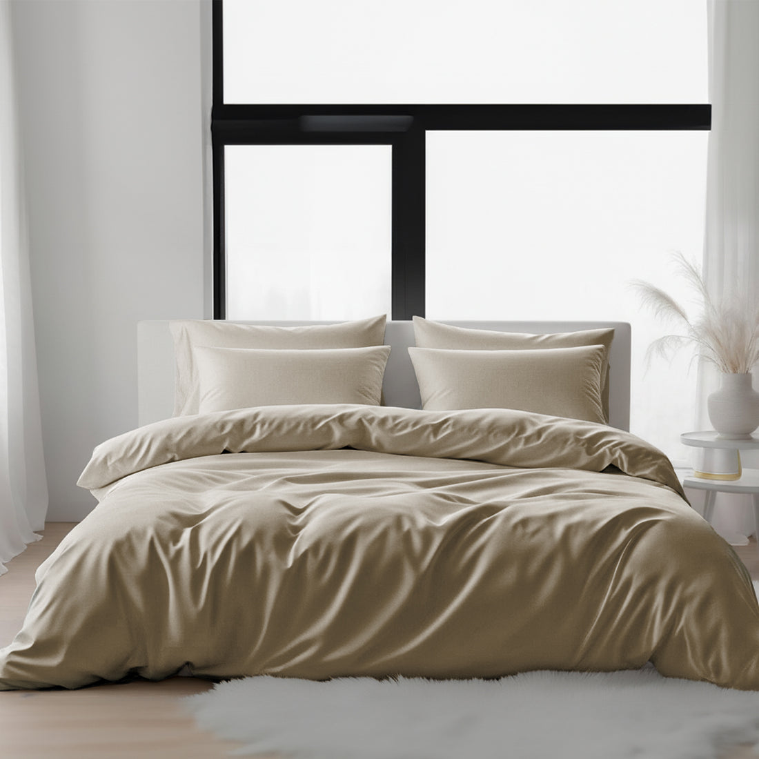 מצעי במבוק סאטן בצבע חול זהוב