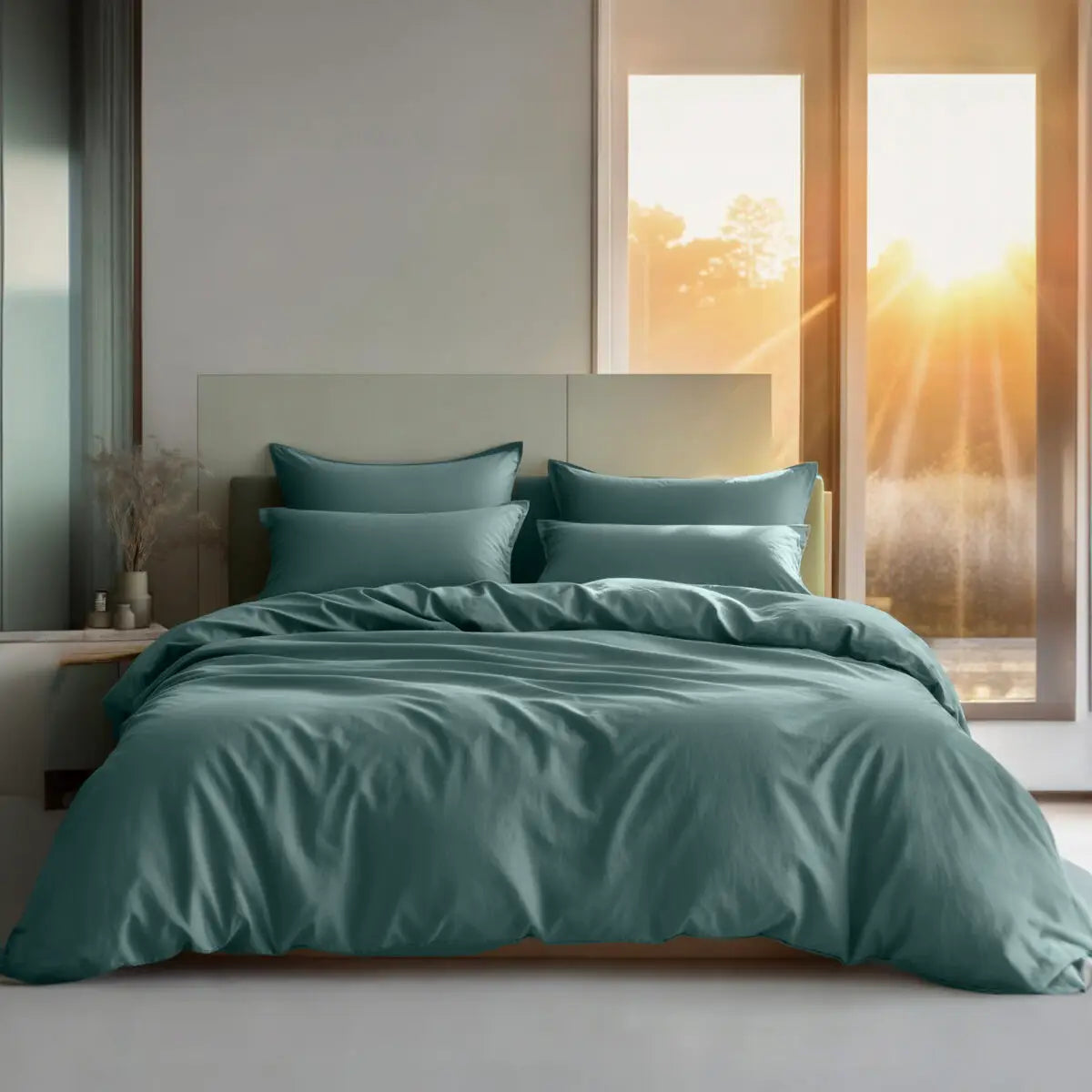 מצעי במבוק סאטן בצבע אוקיינוס ירוק