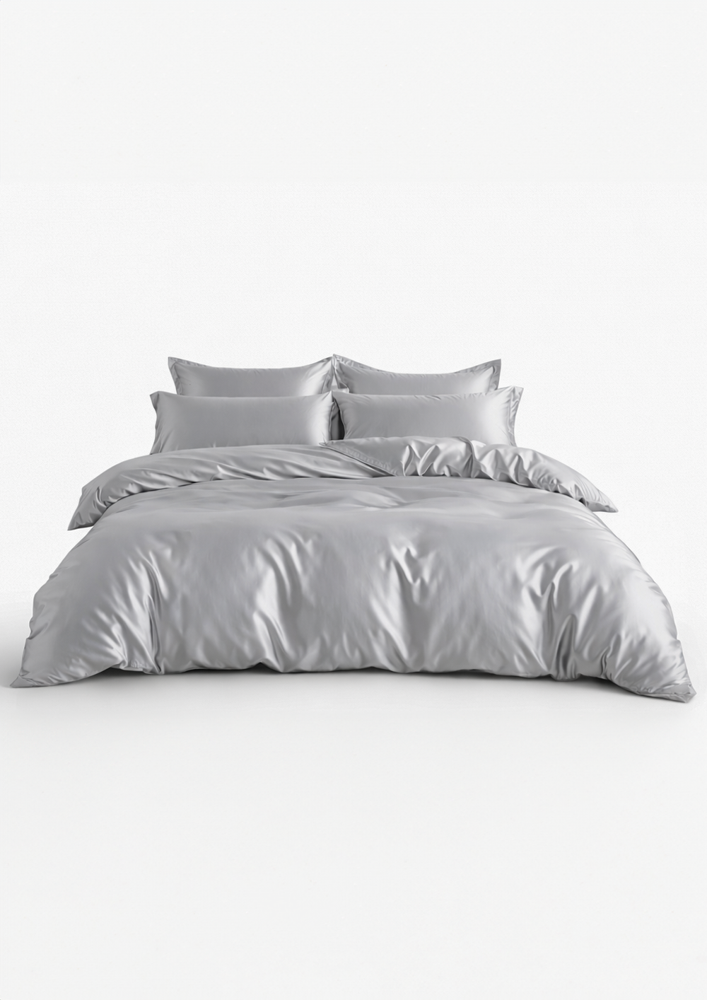 מצעי במבוק סאטן בצבע אפור כסוף בהיר